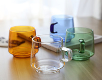 Tasses à café en verre ambré de 350 ml, empilables, avec poignée, tasses à thé colorées pour expresso, cappuccino, latte, thé, lait