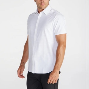 Mùa Hè Tùy Chỉnh Chất Lượng Cao Thêu Logo Trọng Lượng Trung Bình Chính Thức Phong Cách Làm Việc Giản Dị Đồng Bằng Của Nam Giới Ngắn Tay Áo Nút Xuống Áo Sơ Mi - Product Image 2