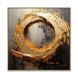 Golden Ring Impasto <strong>Abstract</strong> Painting Handmade Textured Still Life Circle Canvas Art for Modern Living Room Bedroom Wall Decor - Product Image 1