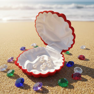 Scatola di fidanzamento a forma di conchiglia in velluto rosso confezione unica per anello floccato confezione per gioielli all'ingrosso - Product Image 4