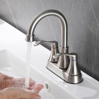 Keran Wastafel 2 Gagang Putar 360 Derajat, Model Centerset 4 Inci, Lubang Tunggal, untuk Wastafel Vanity, 4011B-NA, Warna Emas Brushed, Dilengkapi Pop Drain