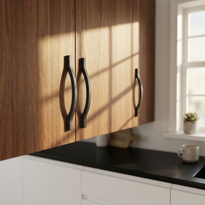 Elegant Curved Matt <strong>Black</strong> Aluminum Alloy 96/128mm Modern Kitchen Cabinet <strong>Drawer</strong> OEM Factory High Quality Furniture Handle Pull - Product Image 5