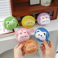 Nouvelle Pochette Ronde en Velours Doux Lapin, Porte-Monnaie Mignon et Adorable, Porte-clés Dessin Animé Portable pour Écouteurs
