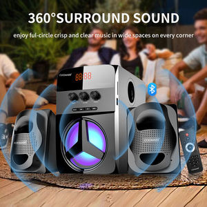 Nouveau haut-parleur subwoofer multimédia 2.1 en bois avec basses super profondes, LED, USB, SD, FM, Bluetooth et télécommande - Product Image 3