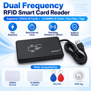 Lecteur de cartes RFID USB 125 kHz 13,56 MHz double fréquence, lecteur de cartes IC/ID Plug and Play sans pilote pour contrôle d'accès - Product Image 3