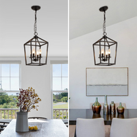 Lustre suspendu industriel vintage noir à 4 lumières, lanterne rustique, LED à intensité variable, garantie de 2 ans pour l'éclairage
