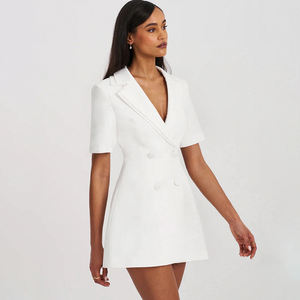 Vestido Blazer para Mujer, Estilo Profesional, Cuello en V, Falda Mini en Línea A, Hombros Rectos, Cintura Ajustada con Botones - Product Image 3