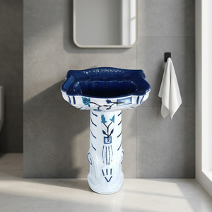 White Majesty Flower Print Ceramic Pedestal Wash Basin Set Modern Designer Bathroom Sanitary Ware - Product Image 4