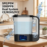 Carafe-générateur d'eau 2L avec technologie de séparation eau-hydrogène-oxygène, double système, double cellules électrolytiques, 2000PPB de haute pureté