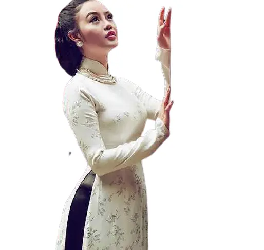 OEM וייטנאמי מסורתי Ao Dai בנות אישית דפוס עיצוב שמלת 100% באיכות גבוהה משי ארוג שמלת למכירה