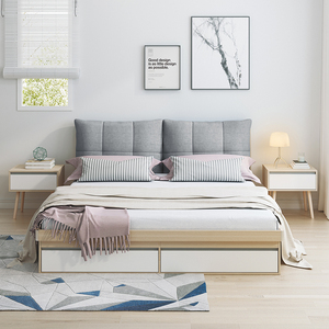 Cadre de lit moderne en panneau MDF avec plateau relevable et tiroirs de rangement, lit plateforme en bois, taille double, queen ou king - Product Image 3