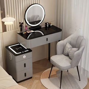 <strong>Modern</strong> Simple Princess <strong>Dressing</strong> Makeup <strong>Table</strong> <strong>With</strong> Side Cabinet Vanity Desk <strong>With</strong> <strong>Mirror</strong> and Lighting Smart Bedroom Furniture - Product Image 2