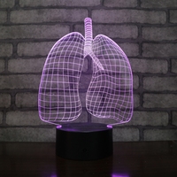 Poumons forme d'organe led 3d veilleuse rvb lampe de table optique colorée capteur intelligent lampe artisanale pour médecin