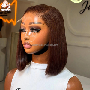 # Parrucca Bob Corta Liscia 5x5 HD Lace Closure Marrone 4 Tonalità, Senza Colla, Pre-Piumata, in Capelli Umani Veri Vietnamiti Grezzi, con Frontale in Pizzo - Product Image 4