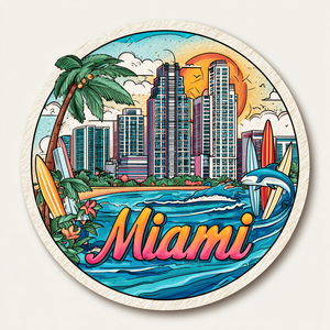 Aimant de réfrigérateur 3D personnalisé, souvenir de voyage de Miami Beach, paysage pittoresque avec style campagnard aux États-Unis - Product Image 6
