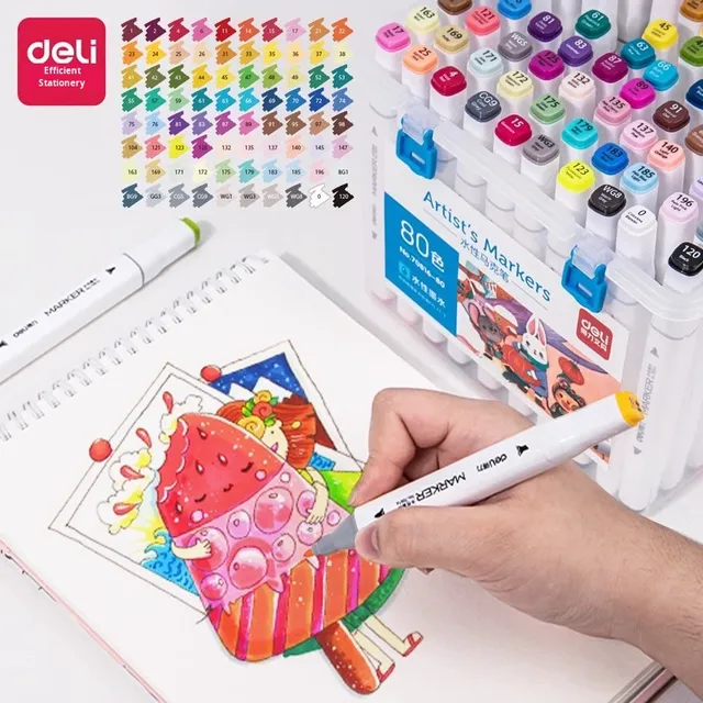 Deli 70816 Dual Tip Water-Based Marker Pen Graffiti Fiber Set for Student Children's Watercolor Drawing Plastic