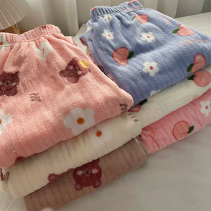 Pantalones de pijama cálidos de forro polar coral sueltos y bonitos para mujer, ropa de casa para adolescentes, pantalones de dormir para mujer al por mayor - Product Image 2