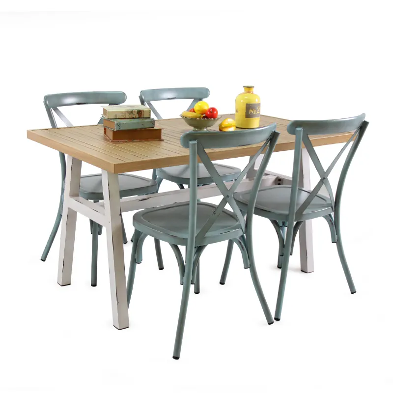 Juego de mesa de comedor para acampada y jardín, muebles de fiesta, mesa de comedor de Material metálico de aluminio, 6 sillas para exteriores e interiores