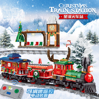 ABS 1217PCS Blocs colorés de Noël Piste Télécommande Vitesse Réglable Xmas Train Station