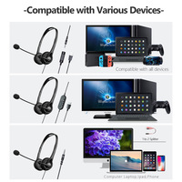 Casque USB filaire SY490MV pour ordinateur, double écouteur, haut-parleur 32 mm, son surround 3D, micro omnidirectionnel, léger, idéal pour le bureau et l'enseignement