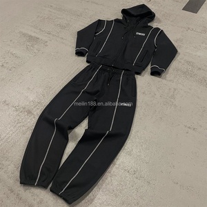 ชุดวอร์มผ้าฝ้ายเฟรนช์เทอร์รี่ 100% แบบเย็บตะเข็บตัดกันสำหรับผู้ชาย กางเกงวอร์มทรงหลวมคุณภาพสูงและเสื้อฮู้ดดี้ ชุดเซ็ตสั่งทำพิเศษ - Product Image 1