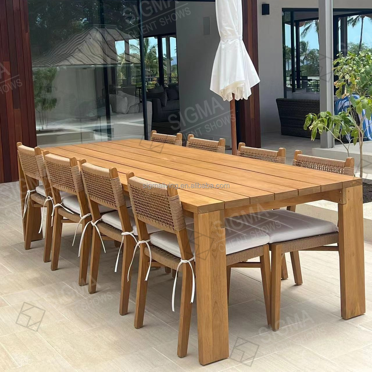 Luxury Modern Teak Wood Outdoor Dining Table and Chair Set 6-8-10 Seat Foldable for Patio Garden Park Entry Villa Gym