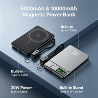 Batterie externe magnétique ultra-fine 103*66*10mm, capacité 5000mAh, sortie PD20W, câble Type-C intégré