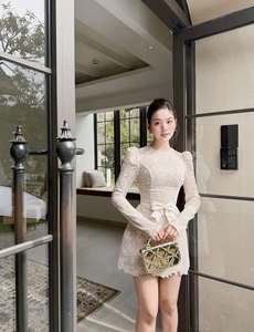 Vestido Mini Elegante de Encaje para Mujer, Manga Larga Abullonada, Lazo Vintage, Vestido de Fiesta y Cóctel, Personalizado 2026, Venta al Por Mayor - Product Image 2