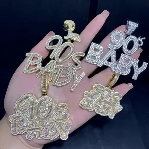 Collier hip hop glacé pour hommes et garçons, bijoux Cool, avec lettres personnalisées, pendentif pour bébé des années 90