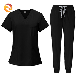 Ensemble de tenue médicale unisexe personnalisé en tissu éponge ultra doux à col en V, avec <span class=keywords><strong>blouse</strong></span> décontractée à poches <span class=keywords><strong>et</strong></span> <span class=keywords><strong>pantalon</strong></span> jogger, pour usage hospitalier <span class=keywords><strong>et</strong></span> détection d'aiguilles - Product Image 1