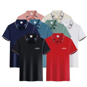 เสื้อโปโลผู้ชายผ้าคอตตอนโพลีเอสเตอร์ 200gsm ขายส่ง สีพื้น แต่งขอบตัดกัน ชุดยูนิฟอร์มกอล์ฟ ระบายอากาศได้ดี ซับเหงื่อ ใส่สบาย - Product Image 1