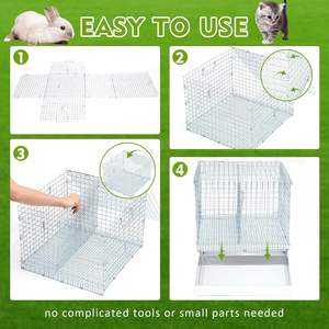 <span class=keywords><strong>Cage</strong></span> à lapin pliable à double remplissage en fil galvanisé, bac de transport pour lapin, poignées, transport portable pour une utilisation en intérieur/extérieur, 18x18x14 - Product Image 4