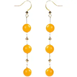 3 beads Amber earrings Stainless material natural stone for women and girls ES015