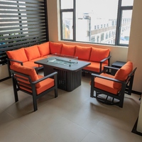 Canapé de jardin en aluminium piscine, ensemble de meubles de patio avec table de feu