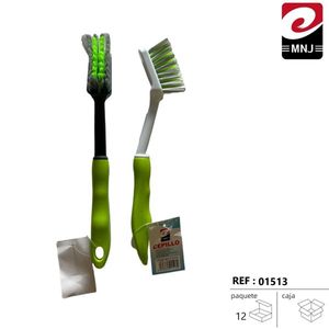 Cleaning Brush Green Plastic Handle Nylon Bristles For Kitchen Utensils And Surfaces Grip Design - Product Image 3