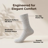Chaussettes mi-mollet pour femme en soie de mûrier, personnalisées OEM, gaufrées en 3D, fines pour l'hiver - Élégantes, respirantes et confortables