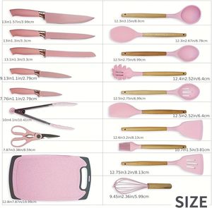 Multifunctional 19pcs Durable Sustainable Stainless Steel Blade <b>Silicone</b> <b>Kitchen</b> <b>Utensils</b> Wooden Handle Knife <b>Set</b> - Product Image 5
