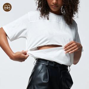 <span class=keywords><strong>T</strong></span>-<span class=keywords><strong>shirt</strong></span> d'<span class=keywords><strong>allaitement</strong></span> blanc uni avec <span class=keywords><strong>fermeture</strong></span> <span class=keywords><strong>éclair</strong></span> invisible et logo personnalisé pour maman - Product Image 1