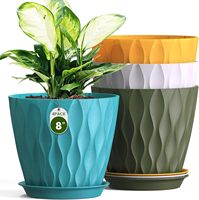 Pot de fleurs ondulé en PP de 8 pouces avec 48 trous de drainage et soucoupe amovible, résistant aux UV et au gel, multicolore pour plantes d'intérieur et d'extérieur