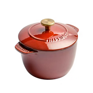 Petite casserole ronde <span class=keywords><strong>française</strong></span> <span class=keywords><strong>en</strong></span> <span class=keywords><strong>fonte</strong></span> émaillée rouge avec couvercle <span class=keywords><strong>en</strong></span> <span class=keywords><strong>fonte</strong></span>, deux poignées, écologique - Product Image 2