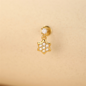 Piercing de Cartílago, Hélice y Trago en Espiral con Diseño de Copo de Nieve, 12x8mm, Plata 925, Chapado en Oro de 18K, Zirconia 5A - Product Image 3