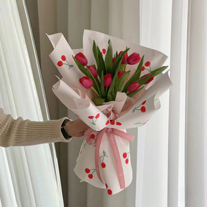 Sang Trọng 58*58Cm <span class=keywords><strong>Cherry</strong></span> Dâu Tây Mô Hình In Không Thấm Nước Hoa Tươi Giấy Gói Cho Bán Hoa Wrapper - Product Image 4