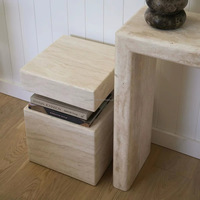 Table d'appoint moderne Wabi Sabi en travertin, design creux avec rangement, table basse en travertin naturel pour salon, hôtel, OEM ODM