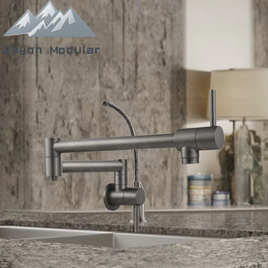 <span class=keywords><strong>Robinet</strong></span> de cuisine mural Wayon en laiton brossé gris moderne avec bras pliable - Product Image 1