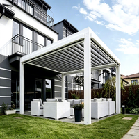 Pergola blanche minimaliste autoportante, pergola à toit à lames orientables motorisée en aluminium