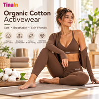 Ensemble de yoga 2 pièces pour femme, veste zippée à manches longues et soutien-gorge de sport, en coton biologique GOTS, anti-transpiration, fabrication directe usine OEM