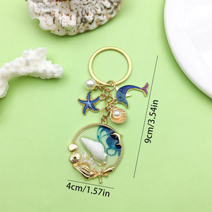 Blue Oil Drip Alloy Ocean Series <b>Keychain</b> Round Zinc Alloy Jewelry Accessory For Creative DIY Gifts - Product Image 3