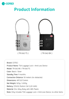 COTECi Mini cadenas de sécurité de voyage à combinaison à 3 chiffres, câble antivol, approuvé par la TSA, pour retrouver mon bagage, accessoire de valise