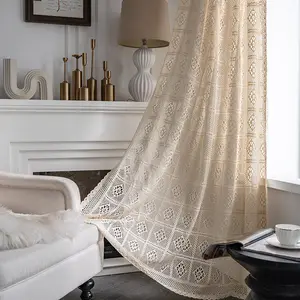 Fábrica profesional de color crema transparente vintage cortinas de punto hueco
