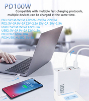 Pengisi daya USB C lipat 100W GaN, pengisi daya dinding Multi 4-Port PD Multi Untuk Laptop portabel